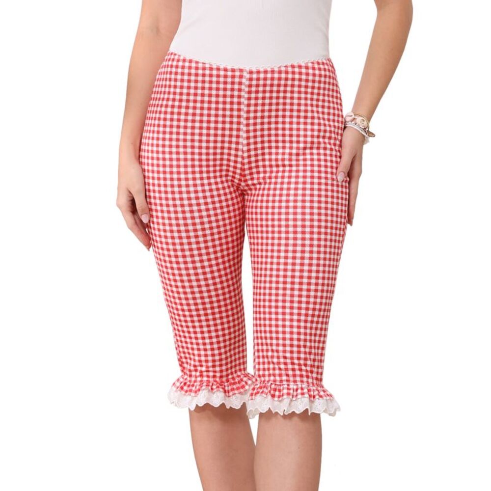 Women Low Waist Gingham Cropped 3/4 Knee Length Capri Pants Red